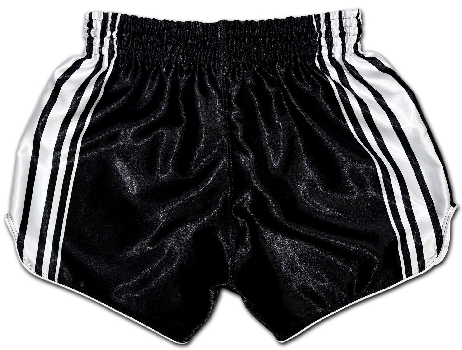 black boxing shorts with white stripes for muay thai training