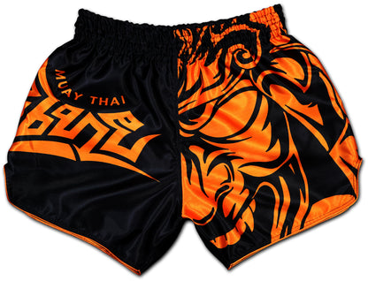 Black and Orange Samurai Muay Thai Boxing Shorts with Tribal Design