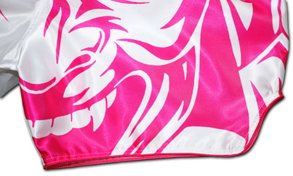 detail picture of a Muay thai shorts showing the reinforced seams and premium border line