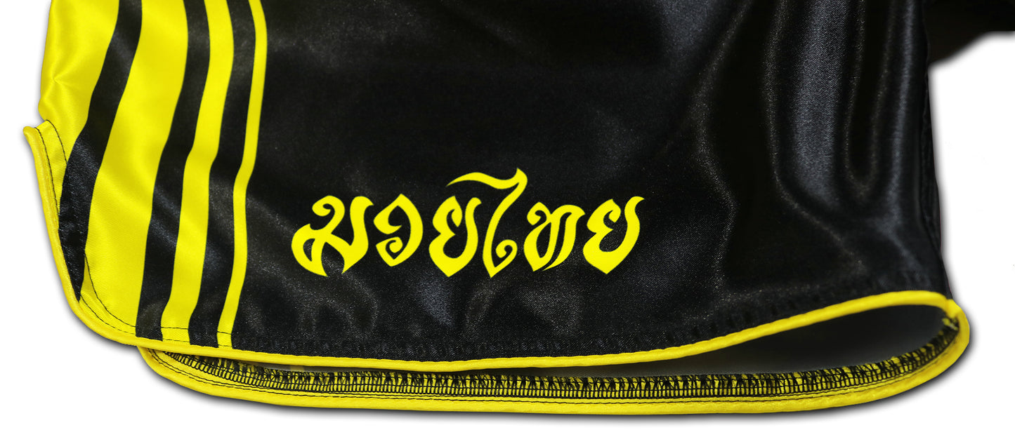 black and yellow thaiboxing shorts