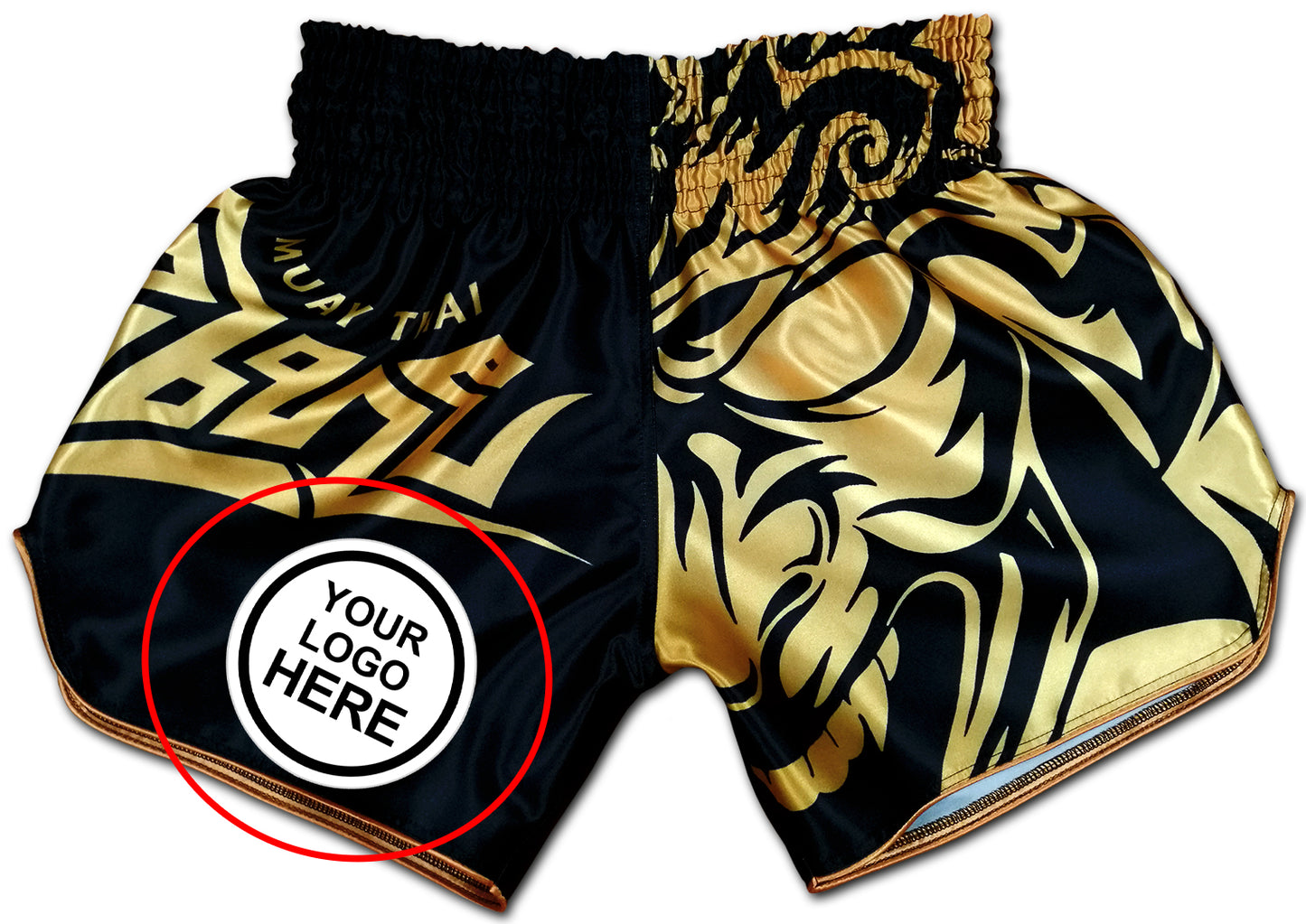 your logo on muay thai shorts