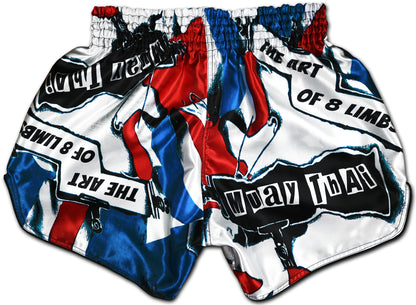 muay thai shorts red white blue