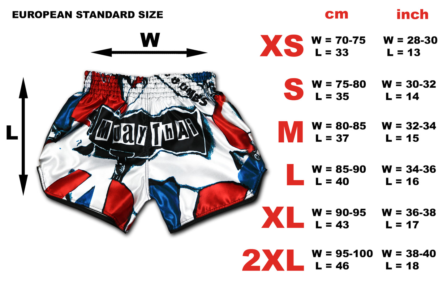 muay thai boxing short red white blue